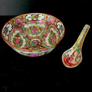 Japanese Rice Bowl with Spoon.  Vintage